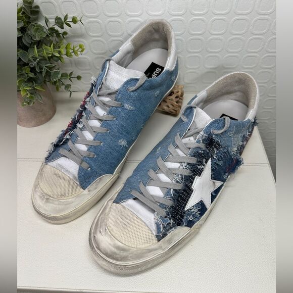 GOLDEN GOOSE DISTRESSED DENIM SUPERSTAR PENSTAR SNEAKERS SIZE 13 - Picture 1 of 13